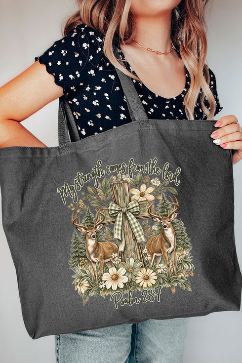 My Strength Woodland Deer Canvas Jumbo Tote
