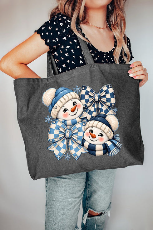 Winter Check Snowmen Canvas Jumbo Tote