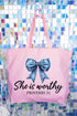 Blue Bow Worthy Canvas Jumbo Tote