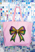 Faux Rhinestone Mardi Gras Bow Canvas Jumbo Tote