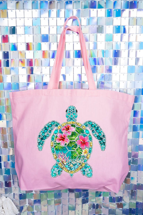 Seaside Sparkle Turtle Canvas Jumbo Tote