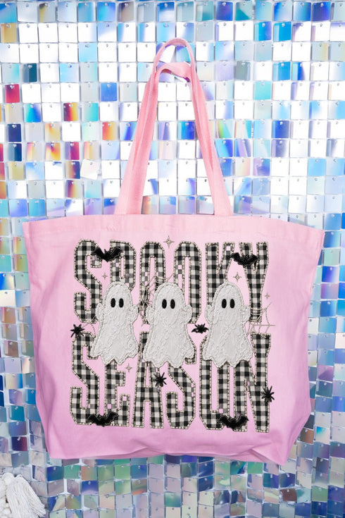 Spooky Season Gingham & Ghosts Canvas Jumbo Tote