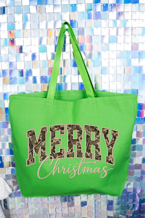 Camo Merry Christmas Canvas Jumbo Tote