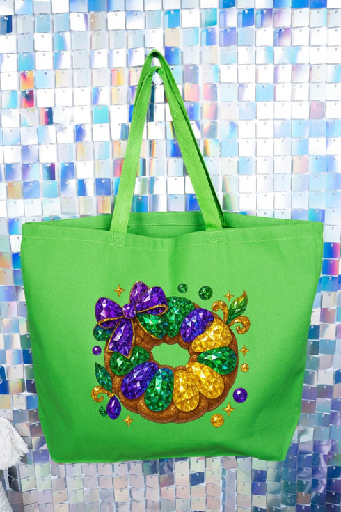 Faux Rhinestone King Cake Canvas Jumbo Tote