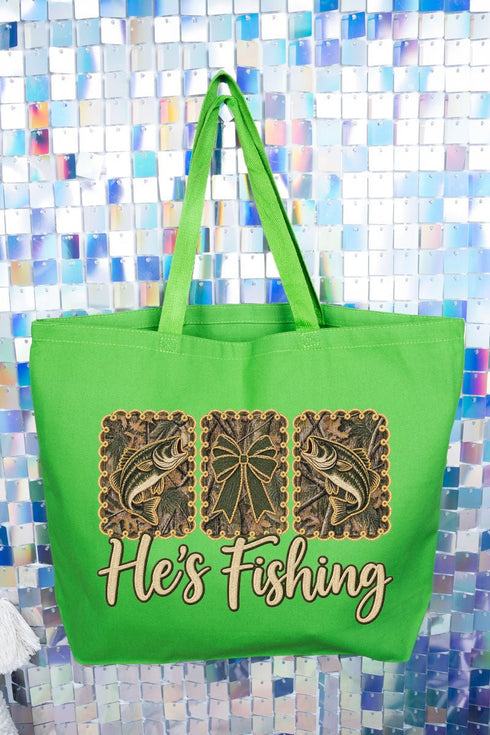 He's Fishing Canvas Jumbo Tote