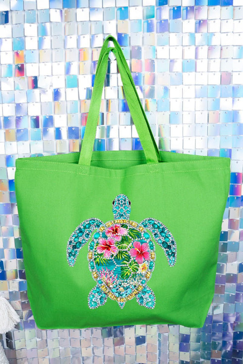 Seaside Sparkle Turtle Canvas Jumbo Tote