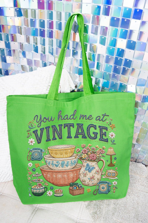 Vintage Threaded Treasures Canvas Jumbo Tote