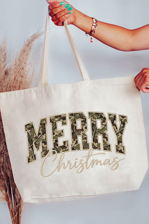 Camo Merry Christmas Canvas Jumbo Tote