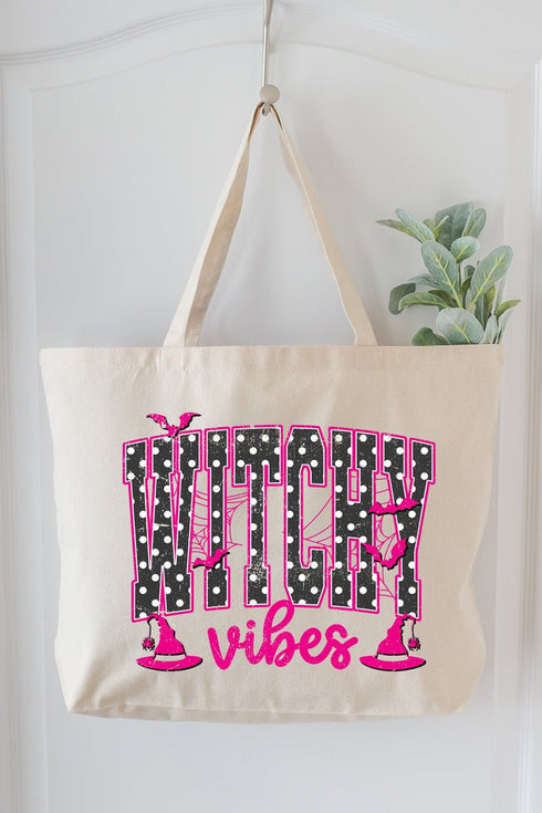 Dotted Witchy Vibes Canvas Jumbo Tote