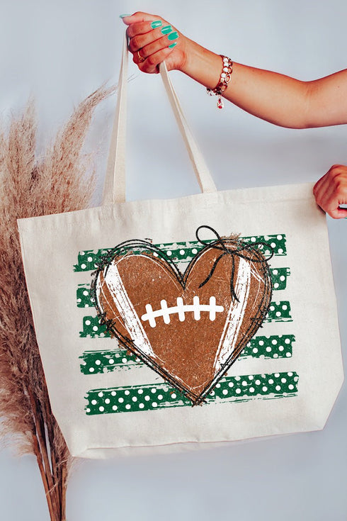 Green Football Sweetheart Canvas Jumbo Tote