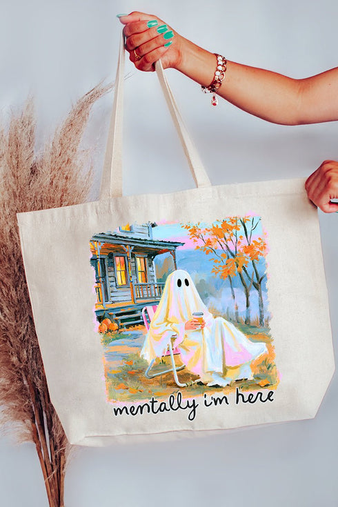 Ghost Mentally I'm Here Canvas Jumbo Tote