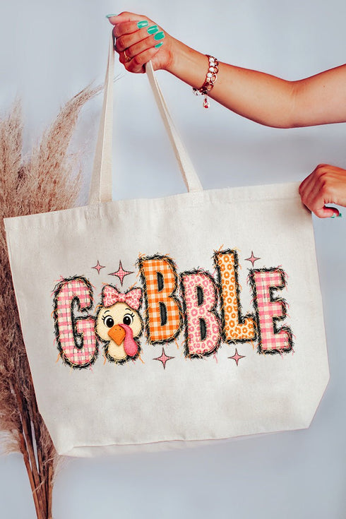 Gobble In Gingham Canvas Jumbo Tote