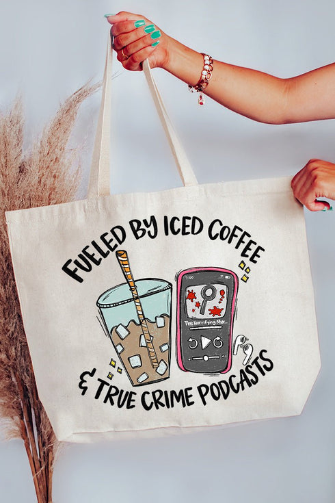 Iced Coffee & True Crime Canvas Jumbo Tote