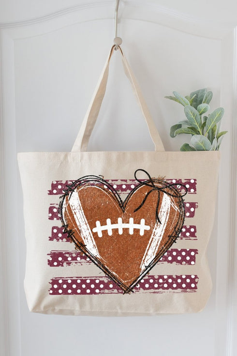 Maroon Football Sweetheart Canvas Jumbo Tote