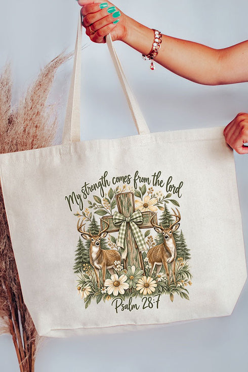 My Strength Woodland Deer Canvas Jumbo Tote