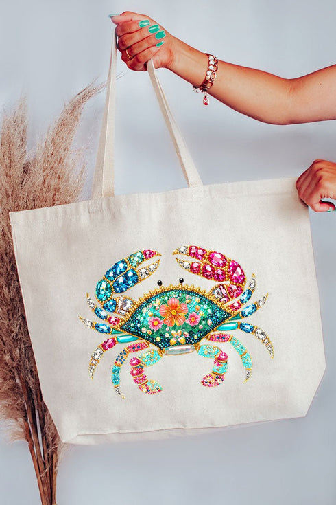 Seaside Sparkle Crab Canvas Jumbo Tote