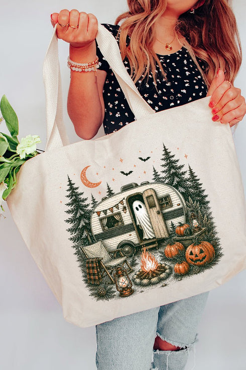 Spooky Campfire Night Canvas Jumbo Tote