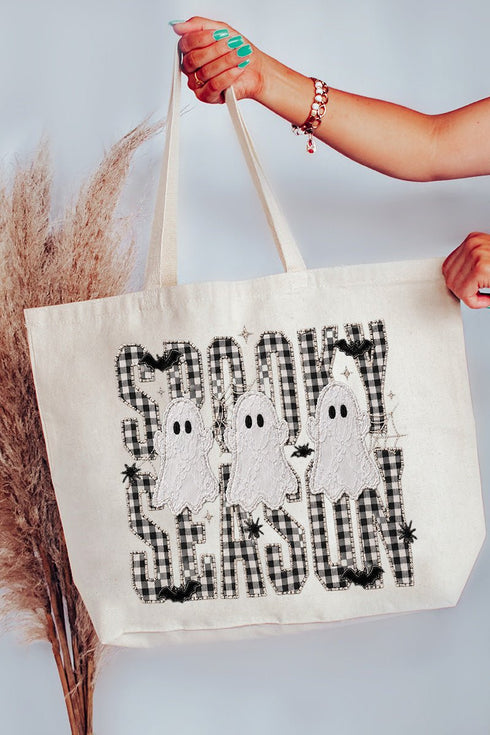 Spooky Season Gingham & Ghosts Canvas Jumbo Tote