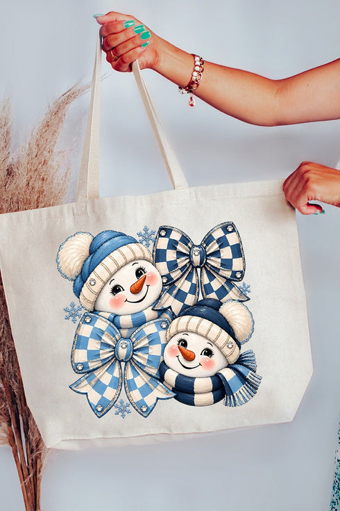 Winter Check Snowmen Canvas Jumbo Tote