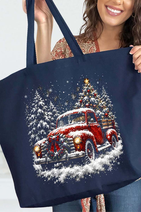 Evergreen Christmas Drive Canvas Jumbo Tote