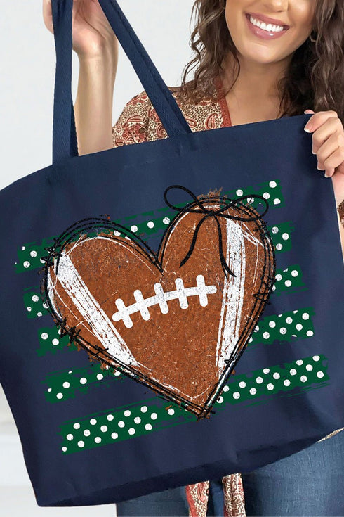 Green Football Sweetheart Canvas Jumbo Tote