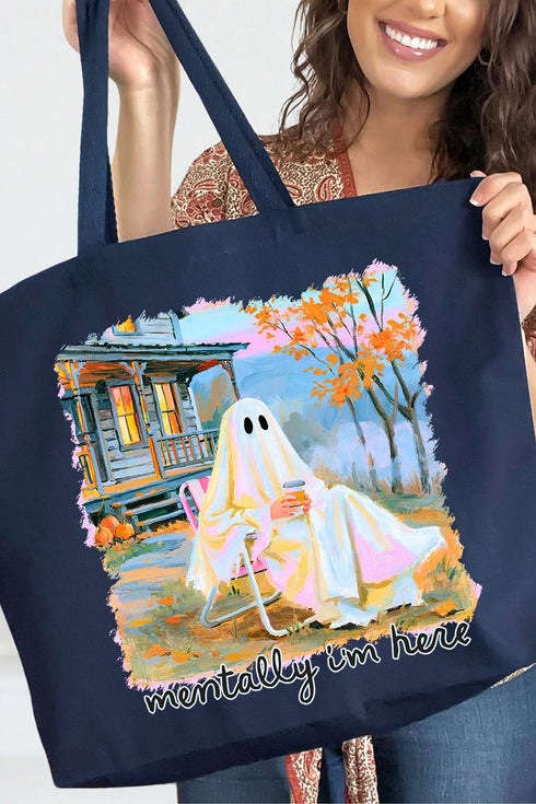 Ghost Mentally I'm Here Canvas Jumbo Tote