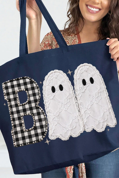 Gingham & Lace Boo Canvas Jumbo Tote