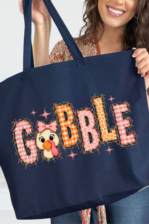 Gobble In Gingham Canvas Jumbo Tote
