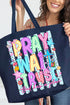 Pray Wait Trust Bright Doodle Canvas Jumbo Tote