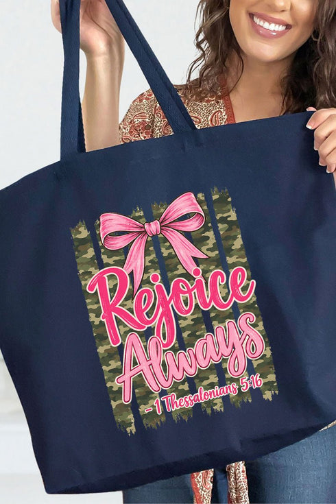 Rejoice Always Girly Camo Canvas Jumbo Tote