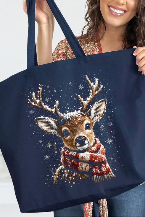 Snow Kissed Reindeer Canvas Jumbo Tote