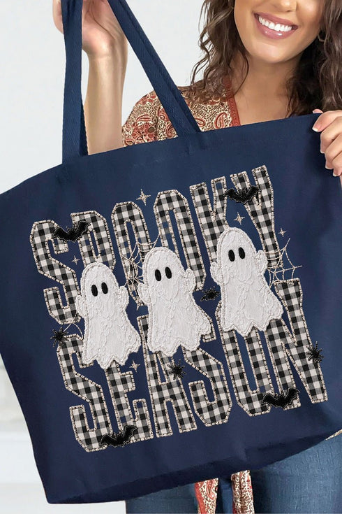 Spooky Season Gingham & Ghosts Canvas Jumbo Tote