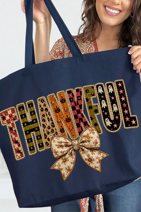 Thankful Fall Spirit Canvas Jumbo Tote
