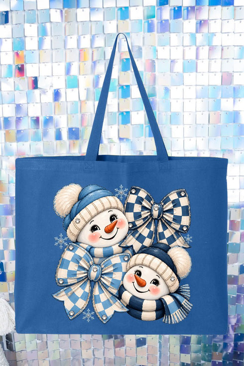 Winter Check Snowmen Canvas Jumbo Tote