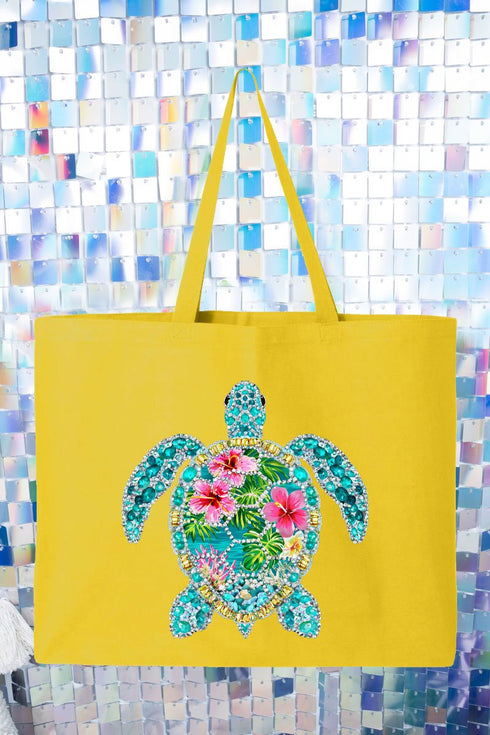 Seaside Sparkle Turtle Canvas Jumbo Tote