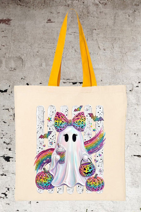 Rainbow Glam Ghost Medium Canvas Tote