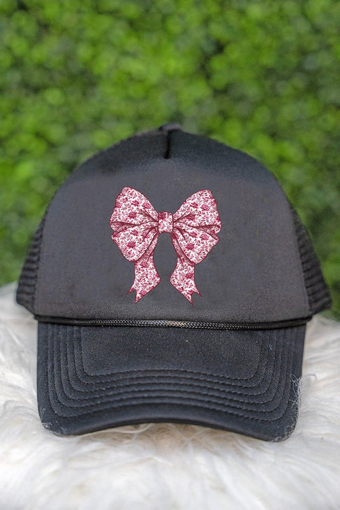 Magenta Chinoiserie Bow Foam Mesh Back Trucker Cap