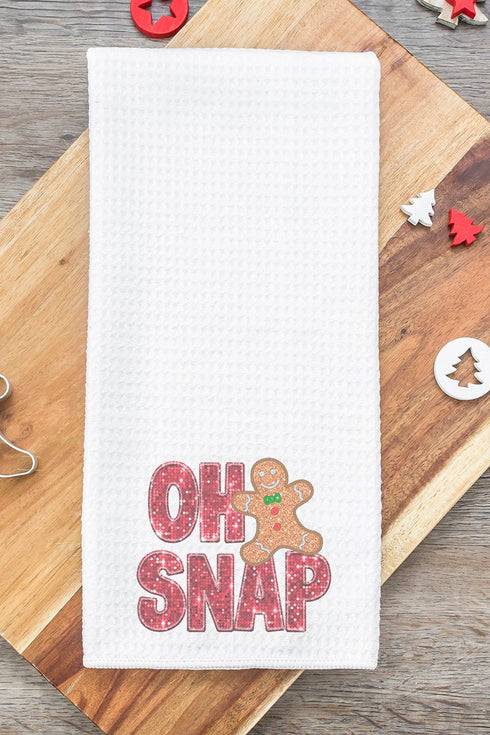Faux Sequin Oh Snap Gingerbread Transfer Waffle Kitchen Towel