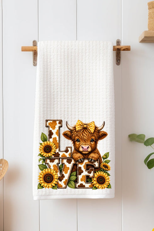 Little Highland Love Waffle Kitchen Towel