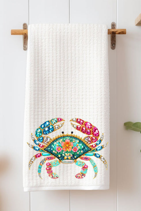 Seaside Sparkle Crab Waffle Kitchen Towel