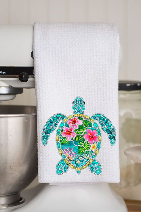 Seaside Sparkle Turtle Waffle Kitchen Towel