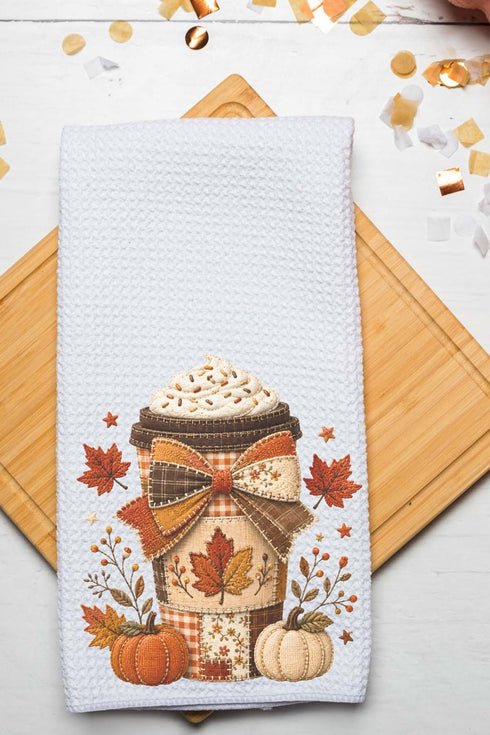 Cozy Sips & Stitches Waffle Kitchen Towel