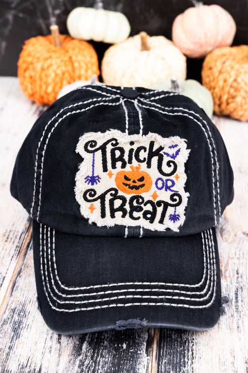 Distressed Black 'Trick Or Treat' Cap