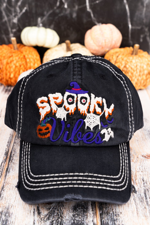 Distressed Black 'Spooky Vibes' Cap