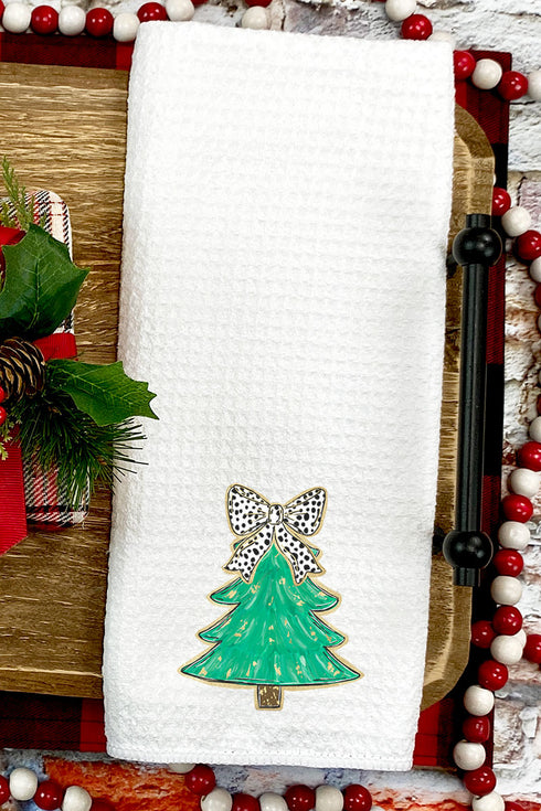 Brushed Green Christmas Tree Waffle Kitchen Towel