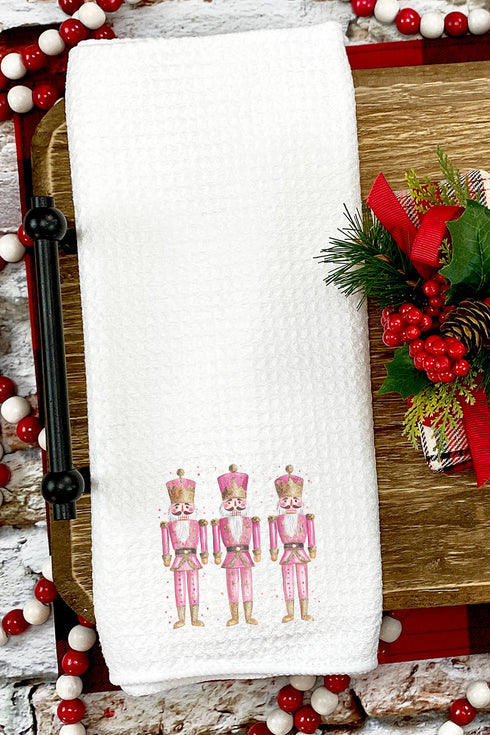 Pink Jolly Nutcracker Waffle Kitchen Towel