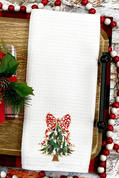 Traditional Glitzy Christmas Tree Waffle Kitchen Towel