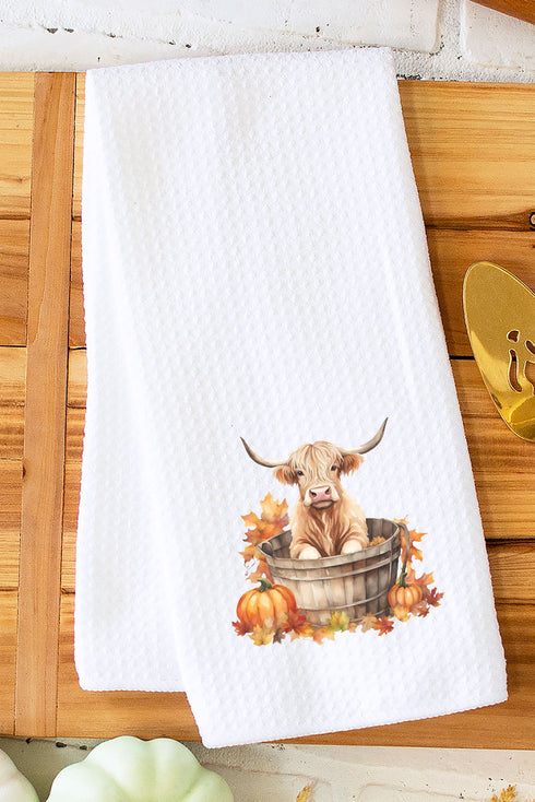 Autumn Highland Cow Waffle Kitchen Towel