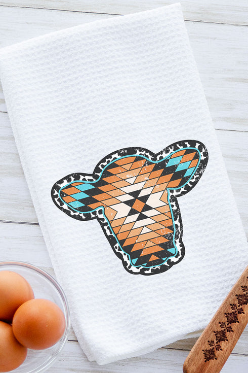 Aztec Cow Portrait Waffle Kitchen Towel