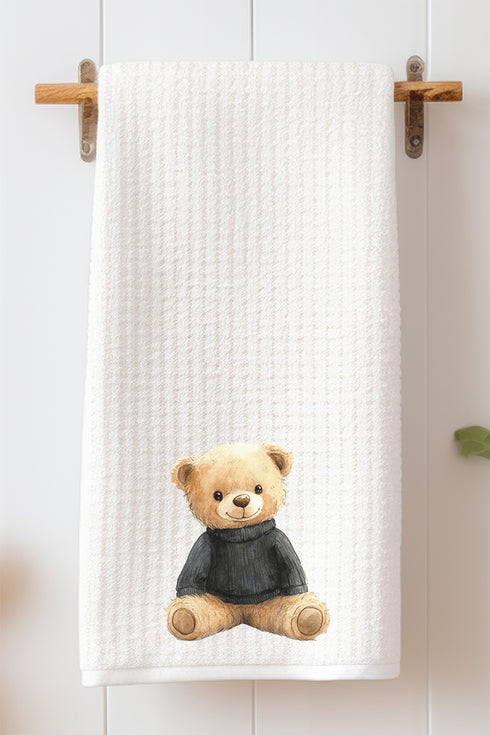 Black Vintage Teddy Bear Waffle Kitchen Towel